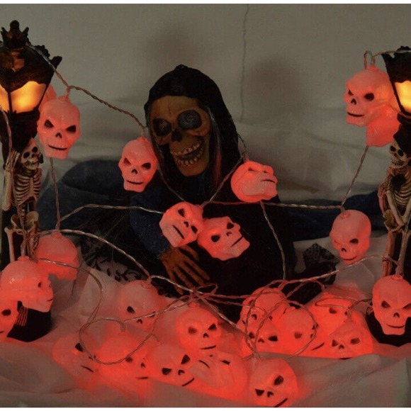 Decor 30 LED Halloween Skull String Lights Fairy 16.4ft Waterproof Lot Of 2